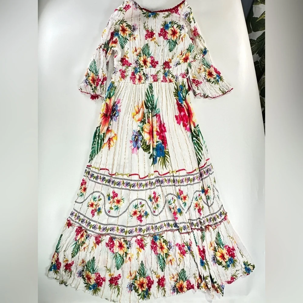 Me 2 Magic Boho Viscose Floral Smocked Waist Midi Dress Size L - Picture 5 of 16